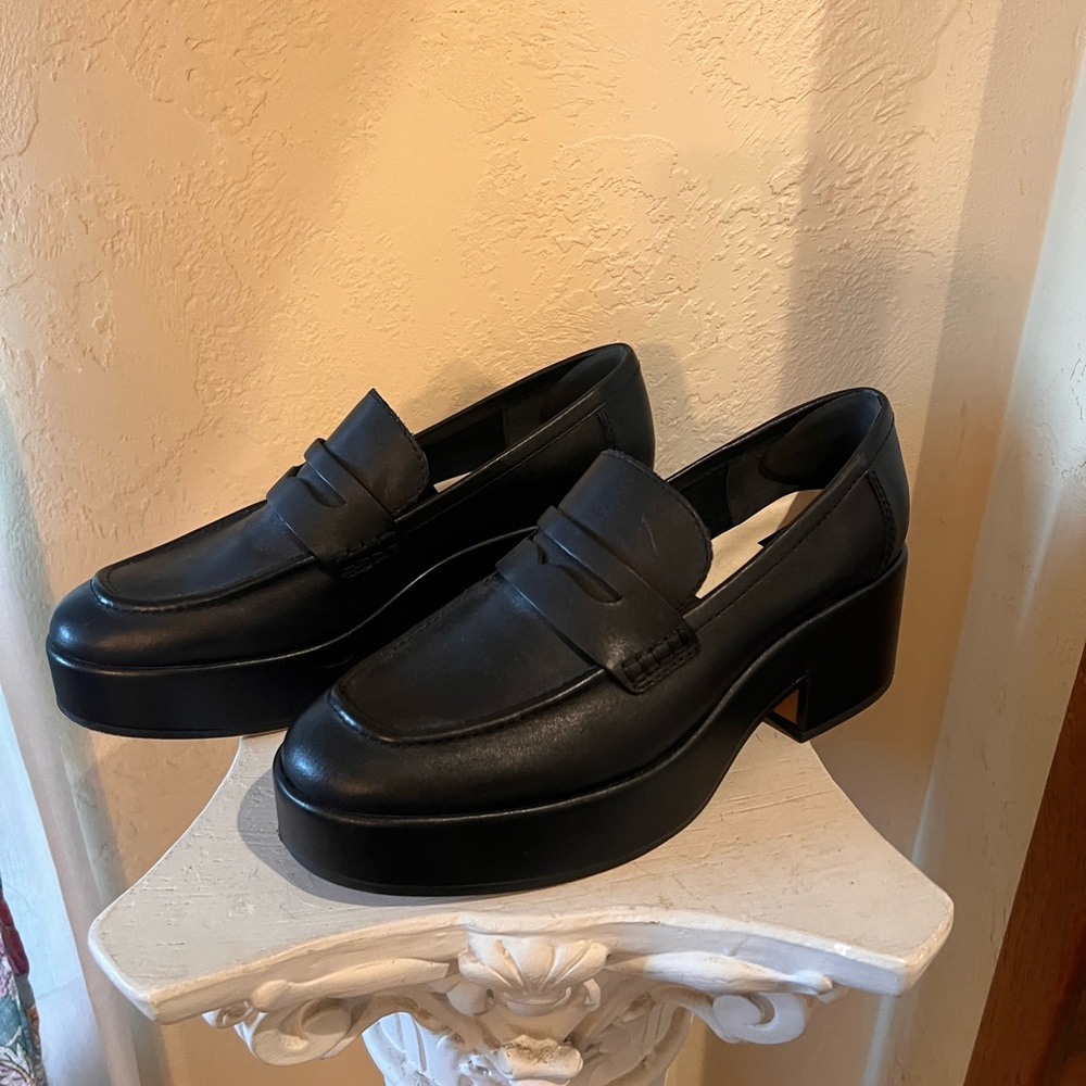 Dolce Vita Black Leather Slip-On Loafers with Chunky Heel